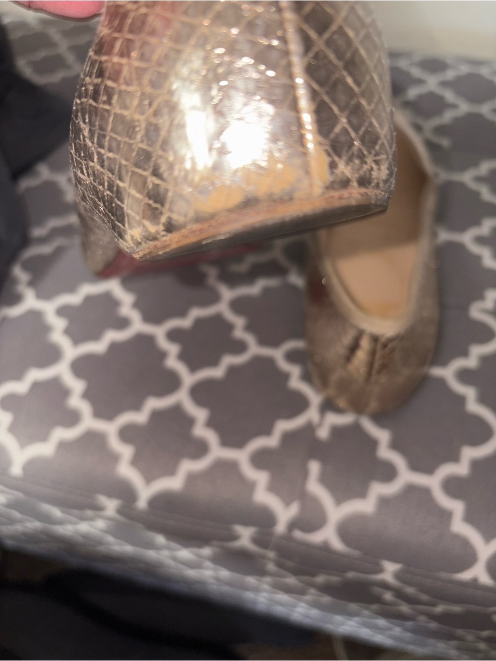 Gold Snakeskin Louboutin Flats 41.5 more like 9 to 9.5 Narrow sizing. - Picture 11 of 12
